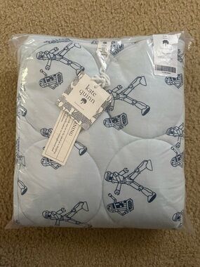 kate quinn Light Blue Quilt with Navy Robot Print